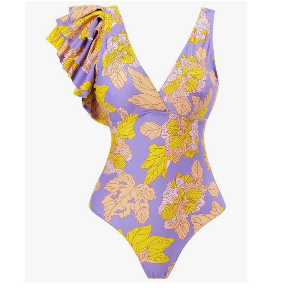 Ruffled Strap Floral One Piece Swim Suit